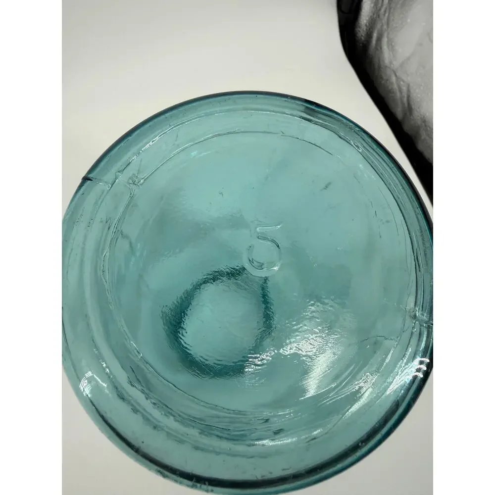 Vintage Blue Ball Perfect Mason Jar Aqua Glass 1/2 Gallon Canning Bottom Mark 5